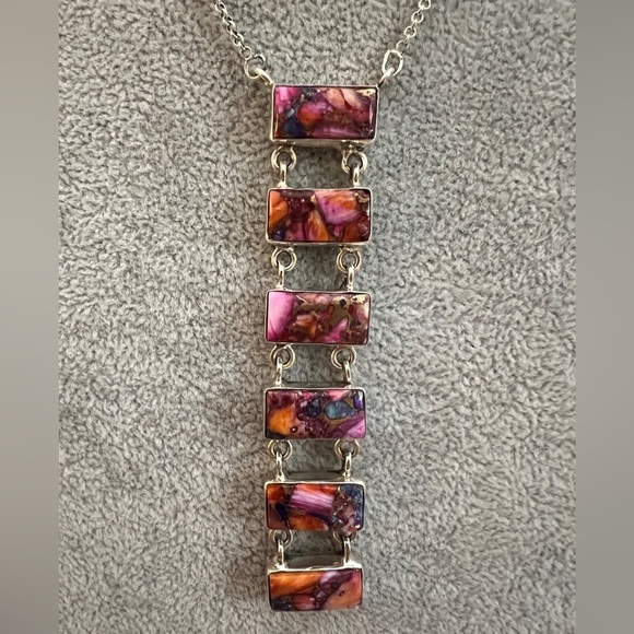 Kingman Mine Jewelry - ❤️ Pink Dahlia Turquoise 925 Southwestern Navajo Style Bar Necklace 18+2” 21.6gm